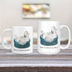 Home is where my dog is White poodle dog mug (Illustrated collection) 13 Home is where my dog is White poodle 11oz and 15oz comparison TV Room