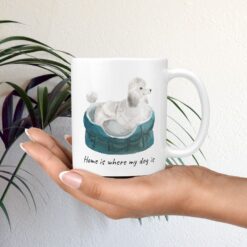 Home is where my dog is White poodle dog mug (Illustrated collection) 12 Home is where my dog is White poodle mug in hand plant