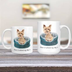 Home is where my dog is Yorkshire Terrier dog mug (Illustrated collection) 13 Home is where my dog is Yorkshire Terrier 11oz and 15oz comparison TV Room