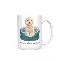Home is where my dog is Champagne cockapoo dog mug (Illustrated collection) 19 Home is where my dog is champagne cockapoo 15oz handle right white