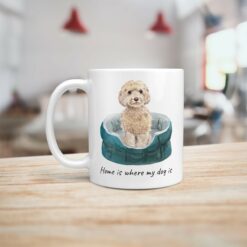 Home is where my dog is Champagne cockapoo dog mug (Illustrated collection) 16 Home is where my dog is champagne cockapoo handle left kitchen