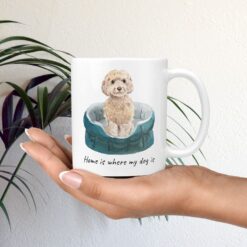 Home is where my dog is Champagne cockapoo dog mug (Illustrated collection) 12 Home is where my dog is champagne cockapoo mug in hand plant