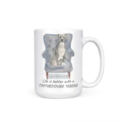 Life is better with a American Staffordshire terrier grey dog mug (Illustrated collection) 19 Life is better with American Staffordshire terrier grey 15oz handle right white