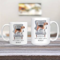 Life is better with a Beagle dog mug (Illustrated collection) 12 Life is better with Beagle Designs 11oz and 15oz comparison TV Room