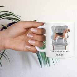 Life is better with a Beagle dog mug (Illustrated collection) 16 Life is better with Beagle Designs hand holding plant