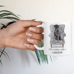 Life is better with a Black Lab dog mug (Illustrated collection) 17 Life is better with Black Lab Designs hand holding plant