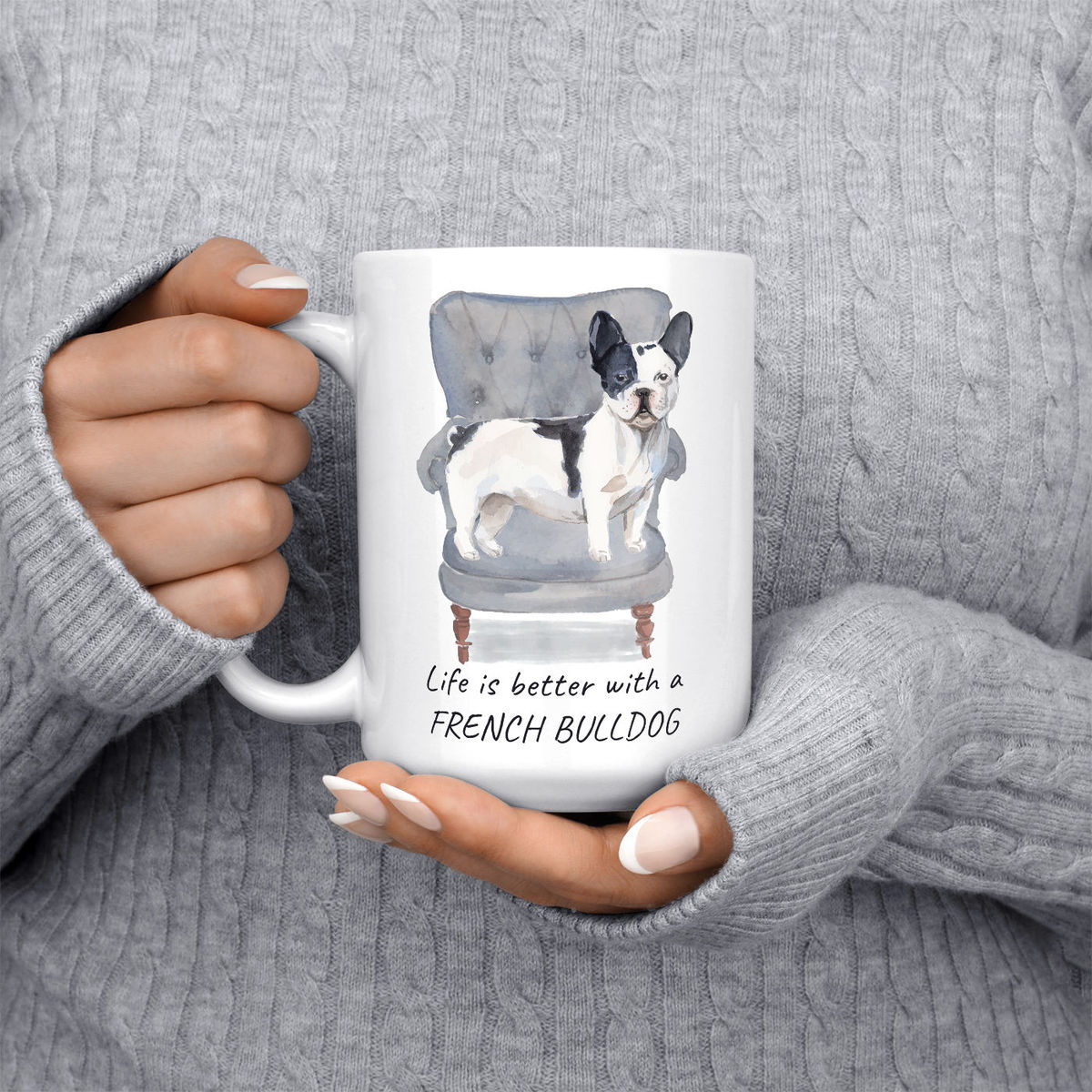 Life is better with a Black&white French bulldog dog mug (Illustrated collection) 6 Life is better with a Black&white French bulldog dog mug (Illustrated collection) - Image 4
