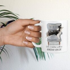 Life is better with a Border Collie dog mug (Illustrated collection) 16 Life is better with Border Collie Designs hand holding plant