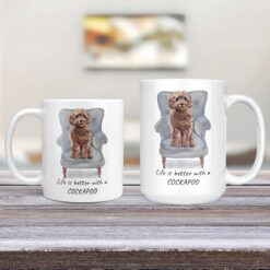 Life is better with Brown Cockapoo Designs 11oz and 15oz comparison TV Room