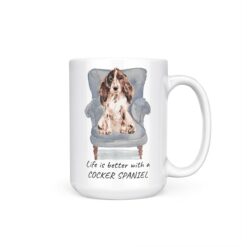 Life is better with a Brown Cocker Spaniel dog mug (Illustrated collection) 19 Life is better with Brown Cocker Spaniel 15oz handle right white