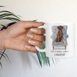 Life is better with a Brown Labrador retriever dog mug (Illustrated collection) 17 Life is better with Brown Labrador retriever Designs hand holding plant