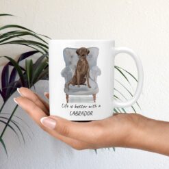 Life is better with a Brown Labrador retriever dog mug (Illustrated collection) 12 Life is better with Brown Labrador retriever Designs mug in hand plant