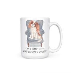 Life is better with a Cavalier King Charles Spaniel dog mug (Illustrated collection) 18 Life is better with Cavalier King Charles Spaniel 15oz handle right white