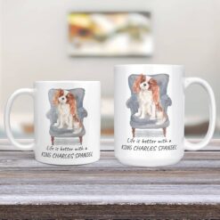 Life is better with a Cavalier King Charles Spaniel dog mug (Illustrated collection) 12 Life is better with Cavalier King Charles Spaniel Designs 11oz and 15oz comparison TV Room
