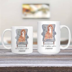 Life is better with a Cavapoo dog mug (Illustrated collection) 12 Life is better with Cavapoo Designs 11oz and 15oz comparison TV Room