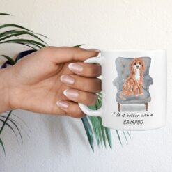 Life is better with a Cavapoo dog mug (Illustrated collection) 16 Life is better with Cavapoo Designs hand holding plant