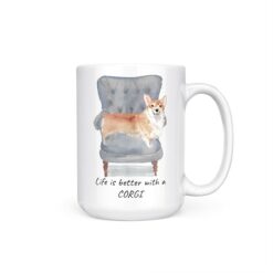 Life is better with a Corgi dog mug (Illustrated collection) 18 Life is better with Corgi 15oz handle right white