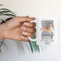 Life is better with a Corgi dog mug (Illustrated collection) 16 Life is better with Corgi Designs hand holding plant