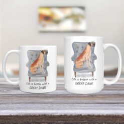 Life is better with a Great Dane dog mug (Illustrated collection) 12 Life is better with Great Dane Designs 11oz and 15oz comparison TV Room