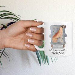 Life is better with a Great Dane dog mug (Illustrated collection) 16 Life is better with Great Dane Designs hand holding plant
