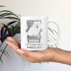 Life is better with a Japanese Spitz dog mug (Illustrated collection) 11 Life is better with Japanese Spitz Designs mug in hand plant