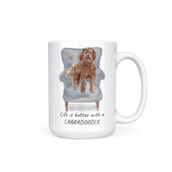 Life is better with a Labradoodle dog mug (Illustrated collection) 18 Life is better with Labradoodle 15oz handle right white