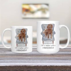Life is better with a Labradoodle dog mug (Illustrated collection) 12 Life is better with Labradoodle Designs 11oz and 15oz comparison TV Room