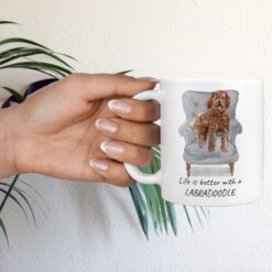 Life is better with a Labradoodle dog mug (Illustrated collection) 16 Life is better with Labradoodle Designs hand holding plant
