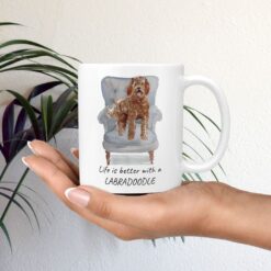 Life is better with a Labradoodle dog mug (Illustrated collection) 11 Life is better with Labradoodle Designs mug in hand plant