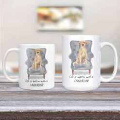 Life is better with a Labrador retriever dog mug (Illustrated collection) 12 Life is better with Labrador retriever Designs 11oz and 15oz comparison TV Room