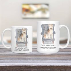 Life is better with a Lakeland Terrier dog mug (Illustrated collection) 12 Life is better with Lakeland Terrier Designs 11oz and 15oz comparison TV Room