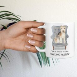 Life is better with a Lakeland Terrier dog mug (Illustrated collection) 16 Life is better with Lakeland Terrier Designs hand holding plant