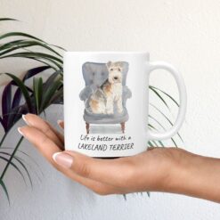 Life is better with a Lakeland Terrier dog mug (Illustrated collection) 11 Life is better with Lakeland Terrier Designs mug in hand plant