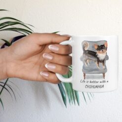Life is better with Long Haired Chihuahua Designs hand holding plant