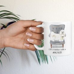 Life is better with a Maltese dog mug (Illustrated collection) 16 Life is better with Maltese Designs hand holding plant
