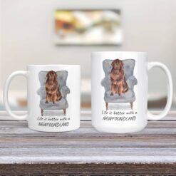 Life is better with a Newfoundland dog mug (Illustrated collection) 12 Life is better with Newfoundland Designs 11oz and 15oz comparison TV Room