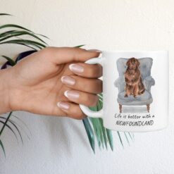 Life is better with a Newfoundland dog mug (Illustrated collection) 16 Life is better with Newfoundland Designs hand holding plant