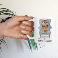 Life is better with a Norfolk Terrier dog mug (Illustrated collection) 16 Life is better with Norfolk Terrier Designs hand holding plant