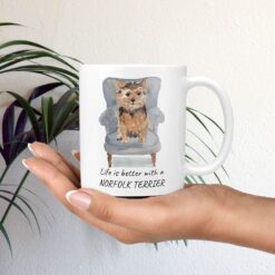 Life is better with a Norfolk Terrier dog mug (Illustrated collection) 11 Life is better with Norfolk Terrier Designs mug in hand plant