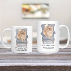 Life is better with a Pomeranian dog mug (Illustrated collection) 12 Life is better with Pomeranian Designs 11oz and 15oz comparison TV Room