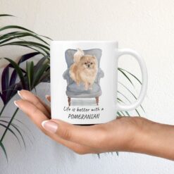 Life is better with a Pomeranian dog mug (Illustrated collection) 11 Life is better with Pomeranian Designs mug in hand plant