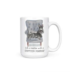 Life is better with a Scottish Terrier dog mug (Illustrated collection) 18 Life is better with Scottish Terrier 15oz handle right white