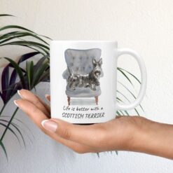 Life is better with a Scottish Terrier dog mug (Illustrated collection) 11 Life is better with Scottish Terrier Designs mug in hand plant