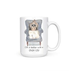 Life is better with a Shih tzu Long hair dog mug (Illustrated collection) 19 Life is better with Shih tzu Long hair 15oz handle right white