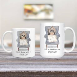Life is better with a Shih tzu Long hair dog mug (Illustrated collection) 13 Life is better with Shih tzu Long hair Designs 11oz and 15oz comparison TV Room