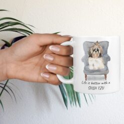 Life is better with a Shih tzu Long hair dog mug (Illustrated collection) 17 Life is better with Shih tzu Long hair Designs hand holding plant