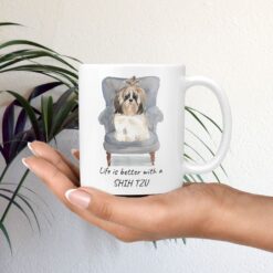 Life is better with a Shih tzu Long hair dog mug (Illustrated collection) 12 Life is better with Shih tzu Long hair Designs mug in hand plant