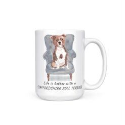 Life is better with a Staffordshire Bull Terrier dog mug (Illustrated collection) 18 Life is better with Staffordshire Bull Terrier 15oz handle right white