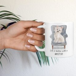 Life is better with a Westie dog mug (Illustrated collection) 16 Life is better with Westie Designs hand holding plant