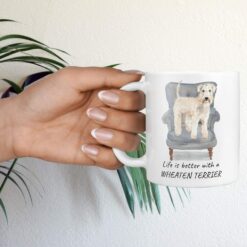 Life is better with a Wheaten Terrier dog mug (Illustrated collection) 16 Life is better with Wheaten Terrier Designs hand holding plant